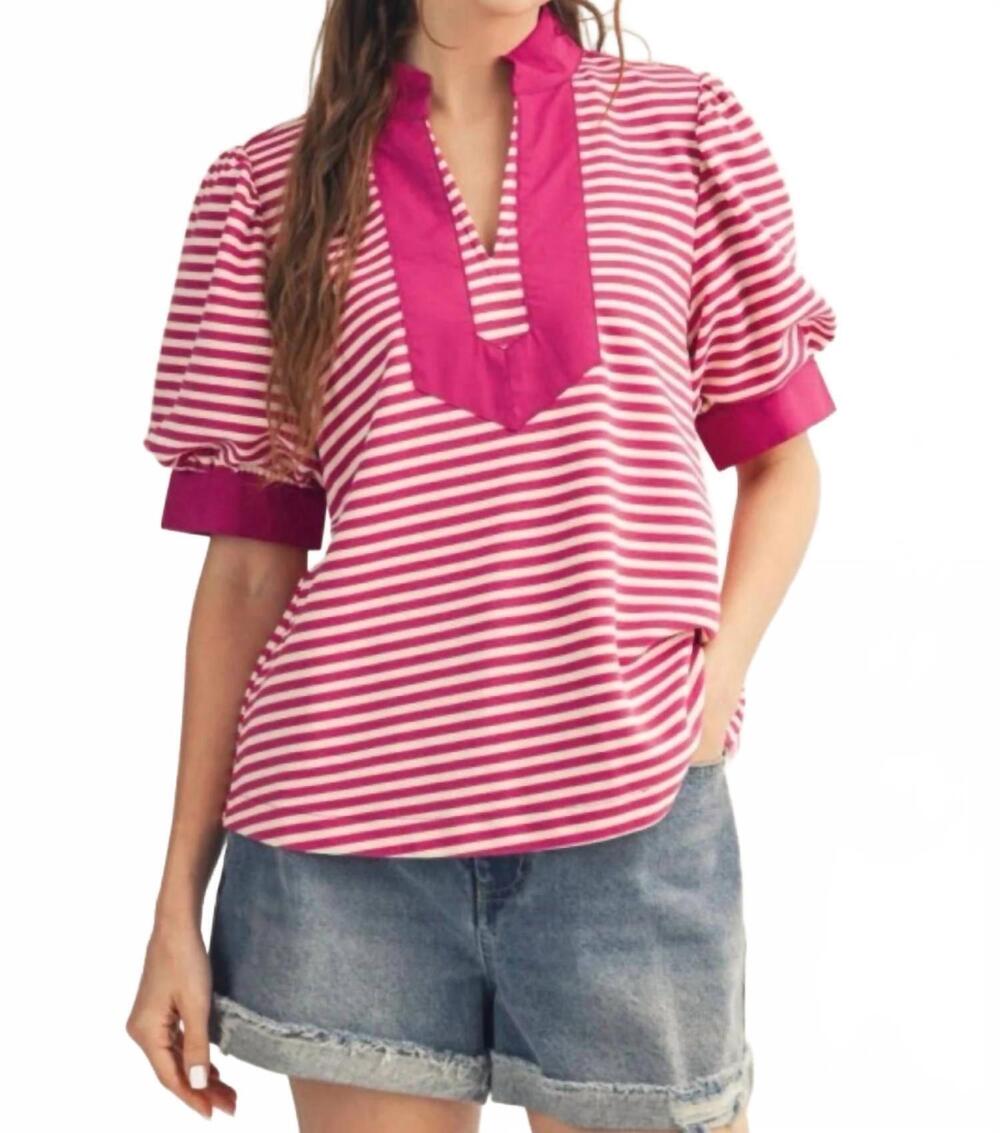 NEW JODIFL solid contrast detail top in magenta